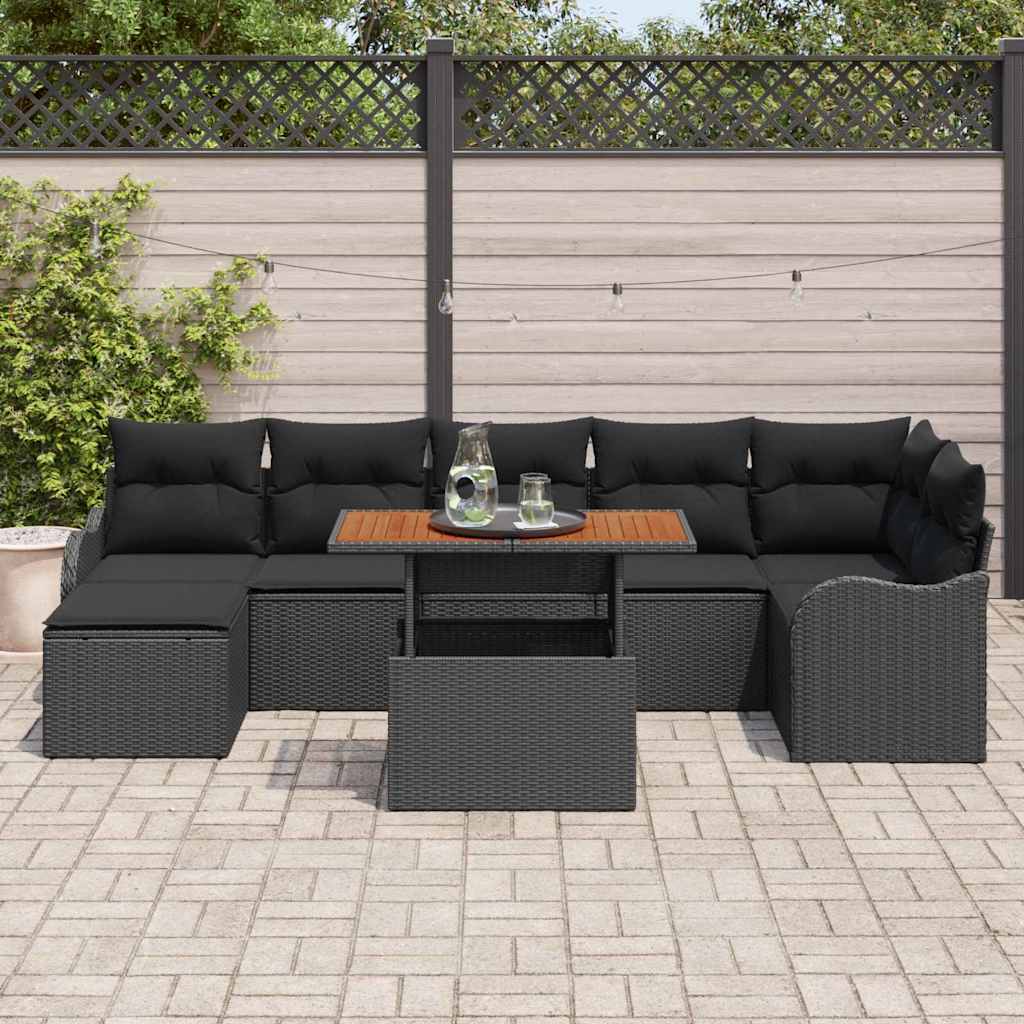 Set Divano da Giardino con cuscino con archiviazione 8 pcs Nero
