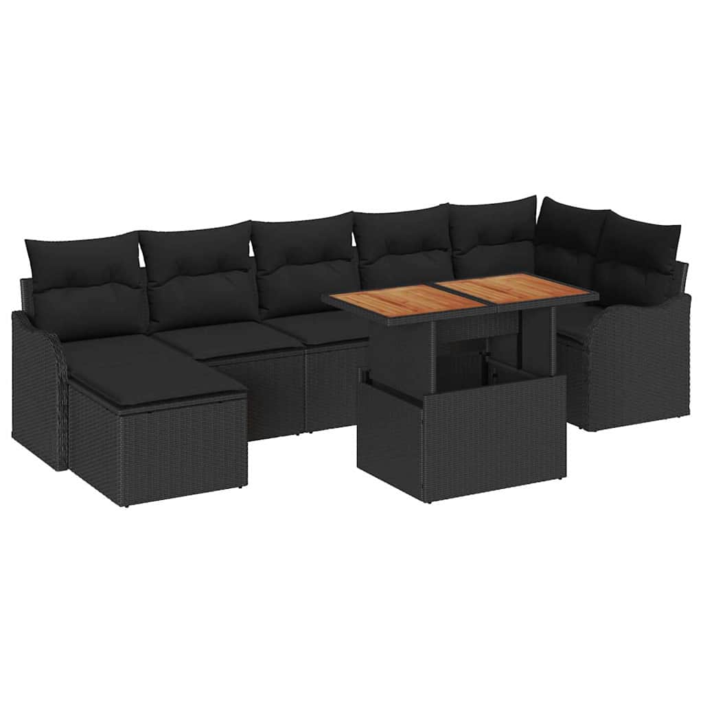 Set Divano da Giardino con cuscino con archiviazione 8 pcs Nero