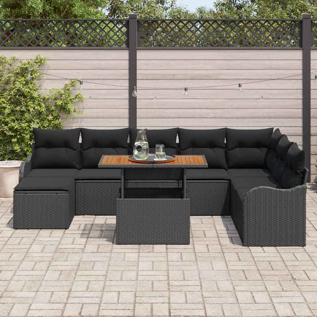 Set Divano da Giardino con cuscino con archiviazione 9 pcs Nero