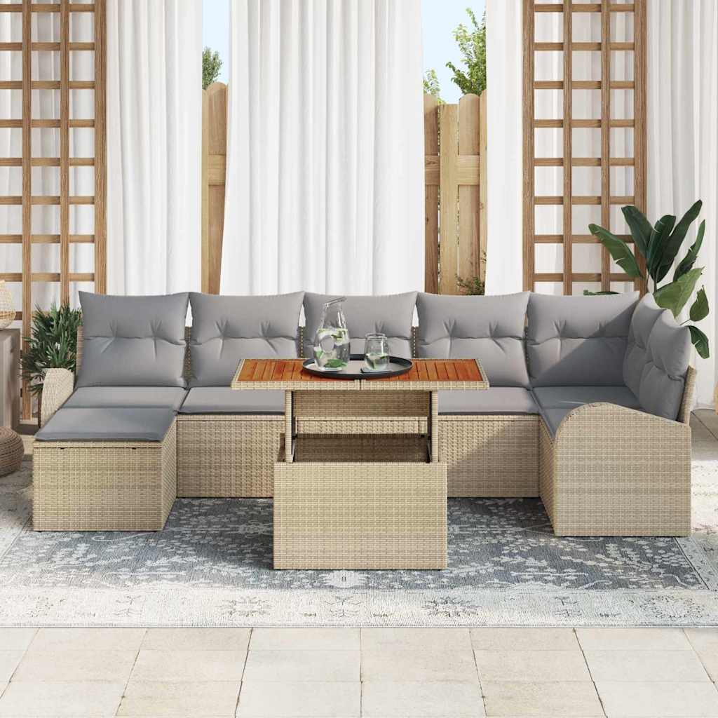 Set Divano da Giardino con cuscino 8 pcs Beige e Grigio Chiaro