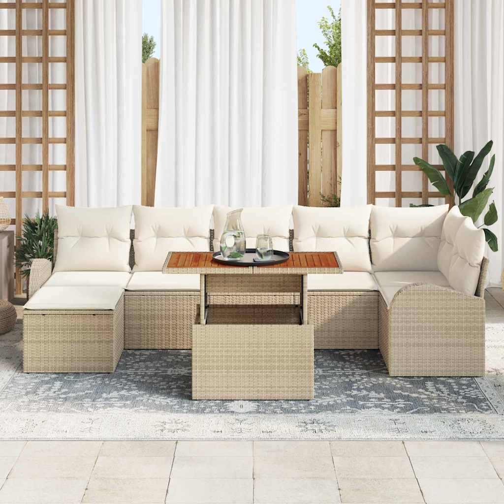 Set Divano da Giardino con cuscino 8 pcs beige e panna