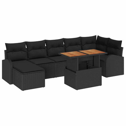 Set Divano da Giardino con cuscino 8 pcs Nero
