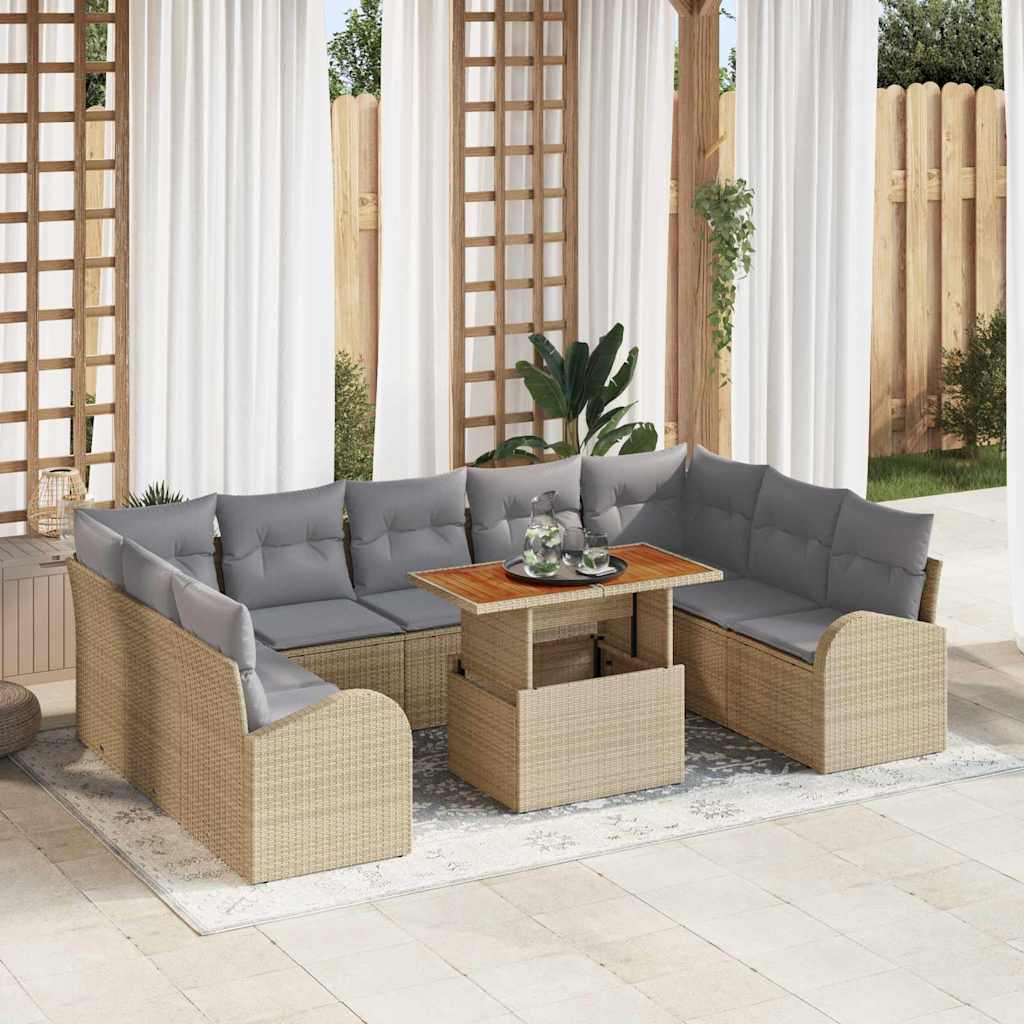 Set Divano da Giardino con cuscino 10 pcs Beige e Grigio Chiaro
