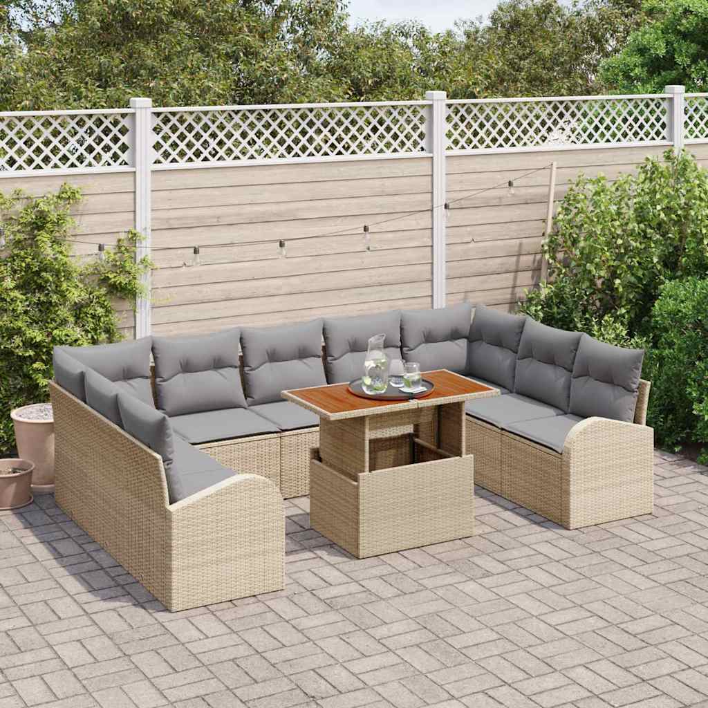 Set Divano da Giardino con cuscino 10 pcs Beige e Grigio Chiaro