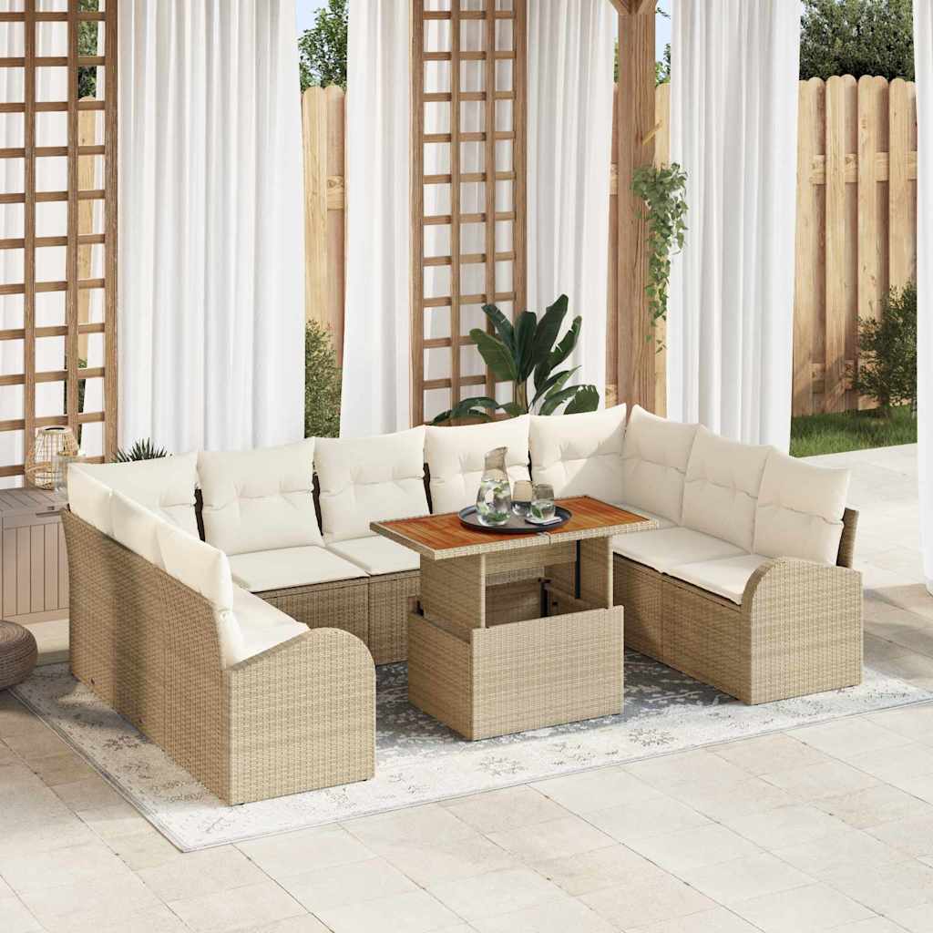 Set Divano da Giardino con cuscino 10 pcs beige e panna