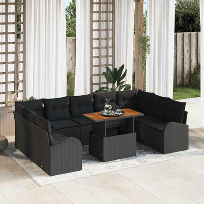 Set Divano da Giardino con cuscino 10 pcs Nero