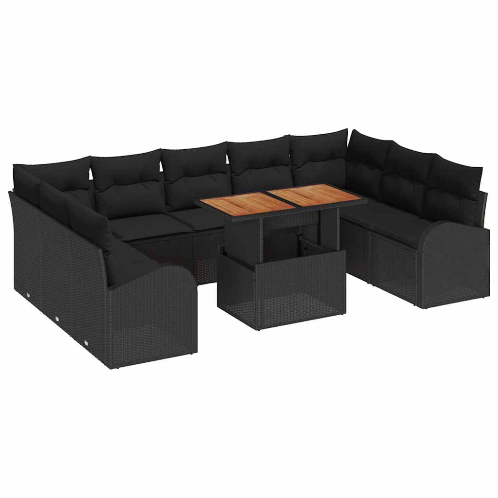 Set Divano da Giardino con cuscino 10 pcs Nero