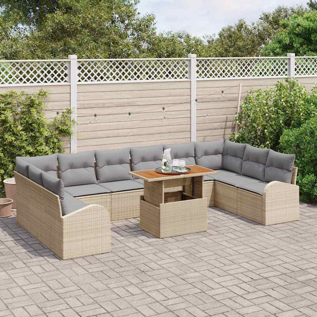 Set Divano da Giardino con cuscino 11 pcs Beige e Grigio Chiaro