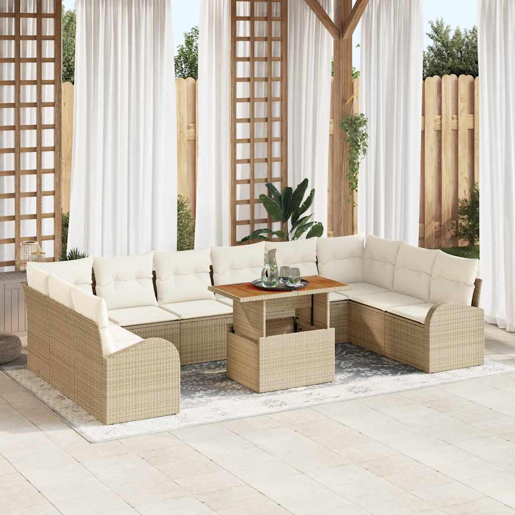 Set Divano da Giardino con cuscino 11 pcs beige e panna