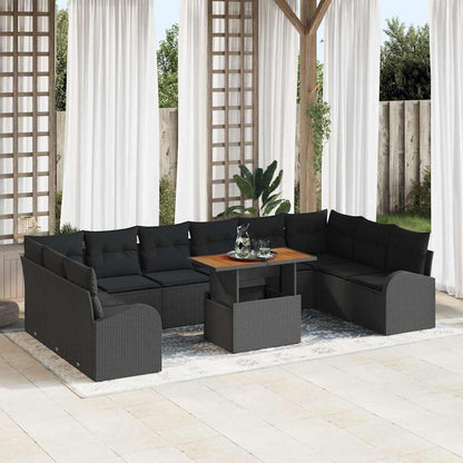Set Divano da Giardino con cuscino 11 pcs Nero
