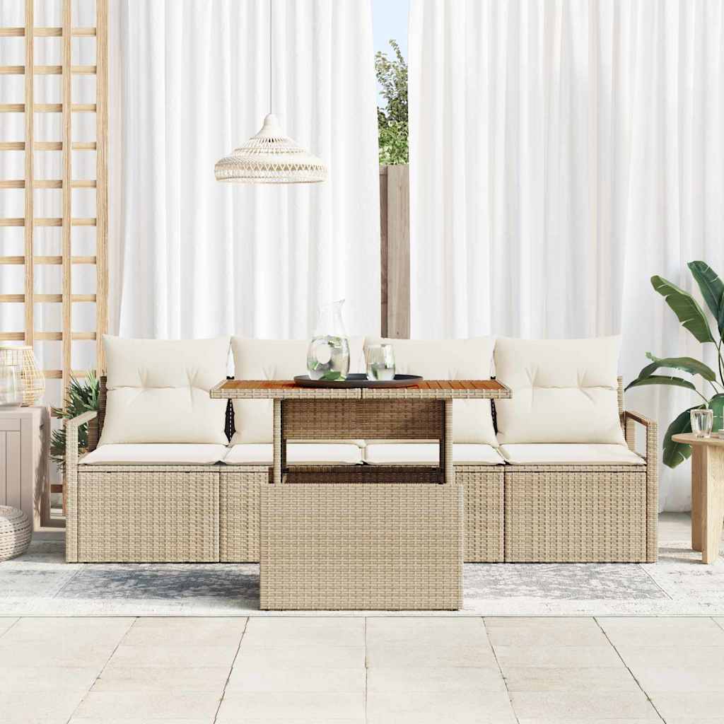 Set Divano da Giardino con cuscino 5 pcs beige e panna