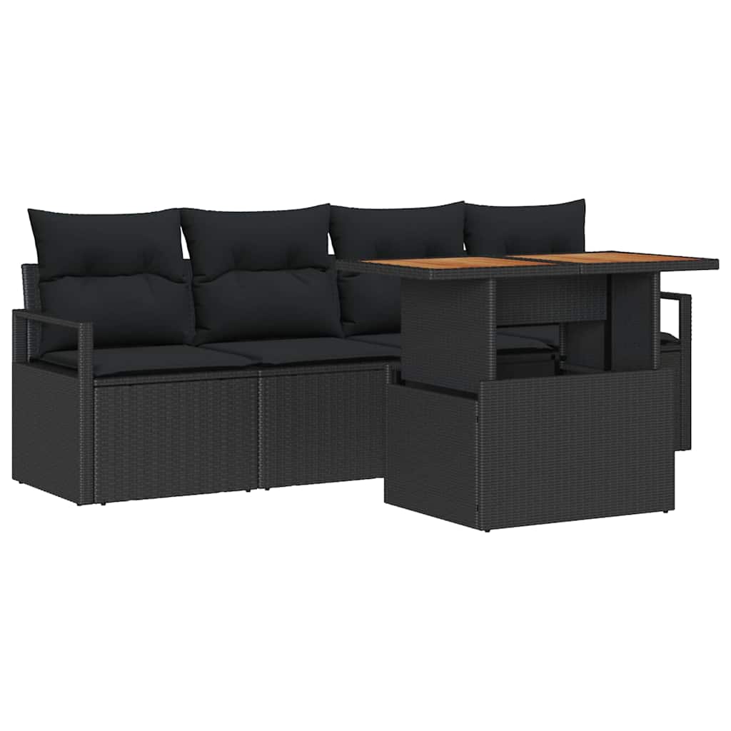 Set Divano da Giardino con cuscino 5 pcs Nero