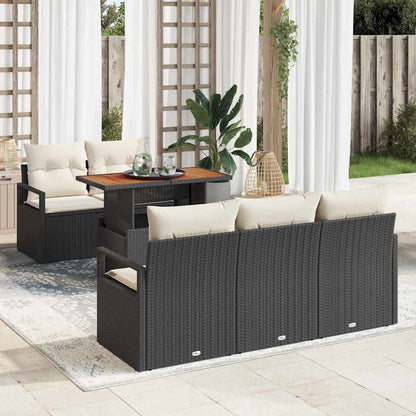Set Divano da Giardino con cuscino 6 pcs Nero e Crema