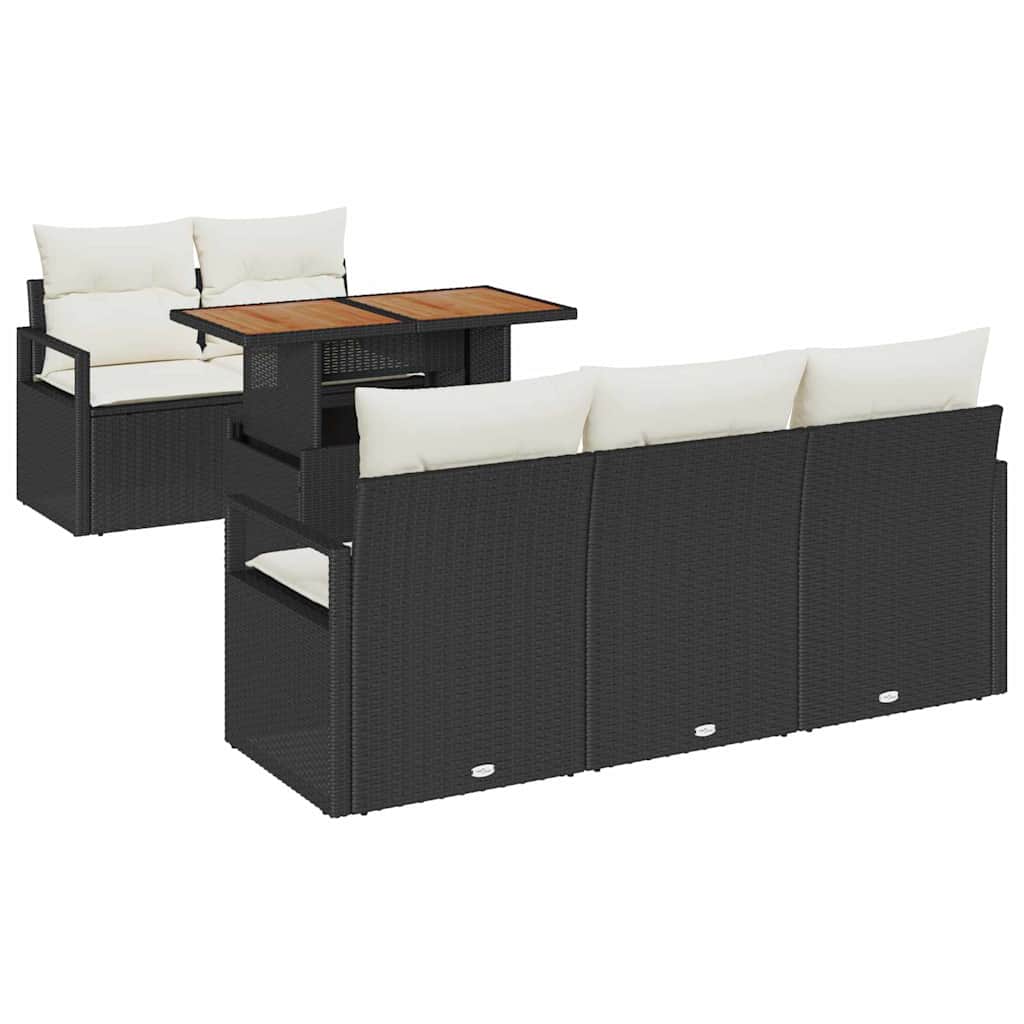 Set Divano da Giardino con cuscino 6 pcs Nero e Crema