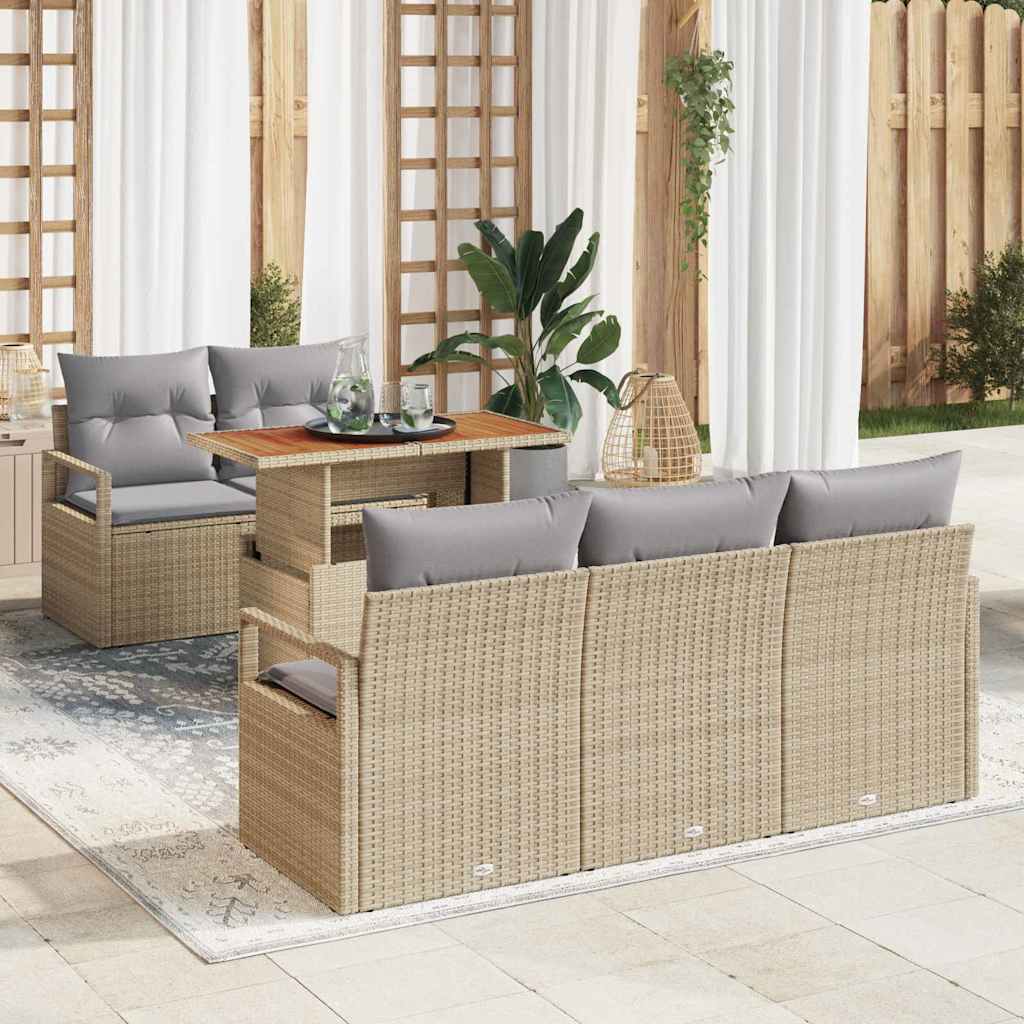 Set Divano da Giardino con cuscino 6 pcs Beige e Grigio Chiaro