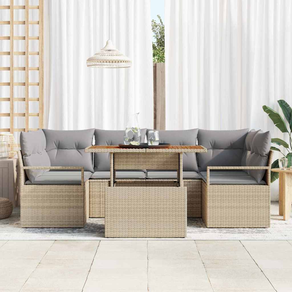 Set Divano da Giardino con cuscino 7 pcs Beige e Grigio Chiaro
