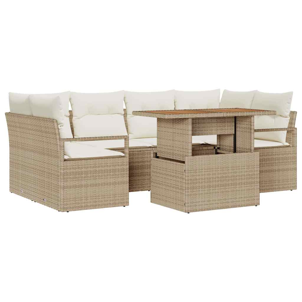 Set Divano da Giardino con cuscino 7 pcs beige e panna
