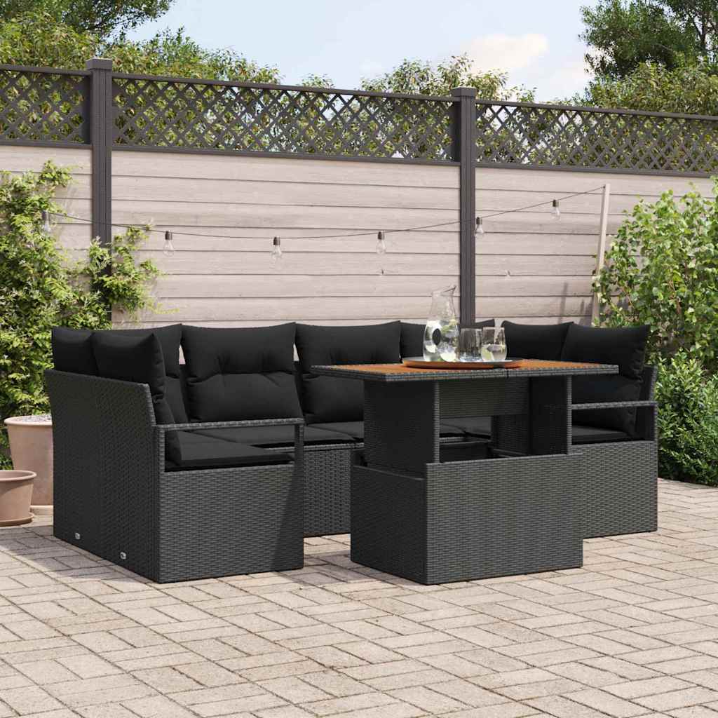 Set Divano da Giardino con cuscino 7 pcs Nero