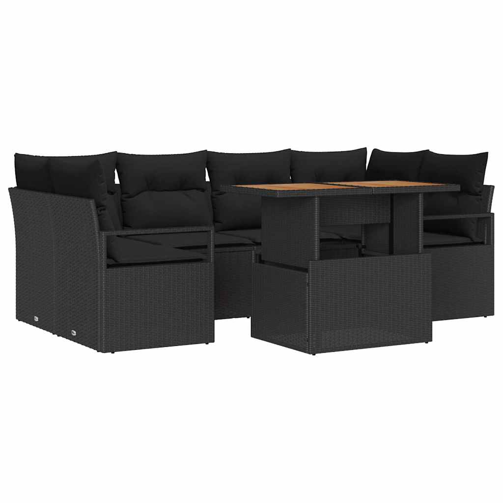 Set Divano da Giardino con cuscino 7 pcs Nero