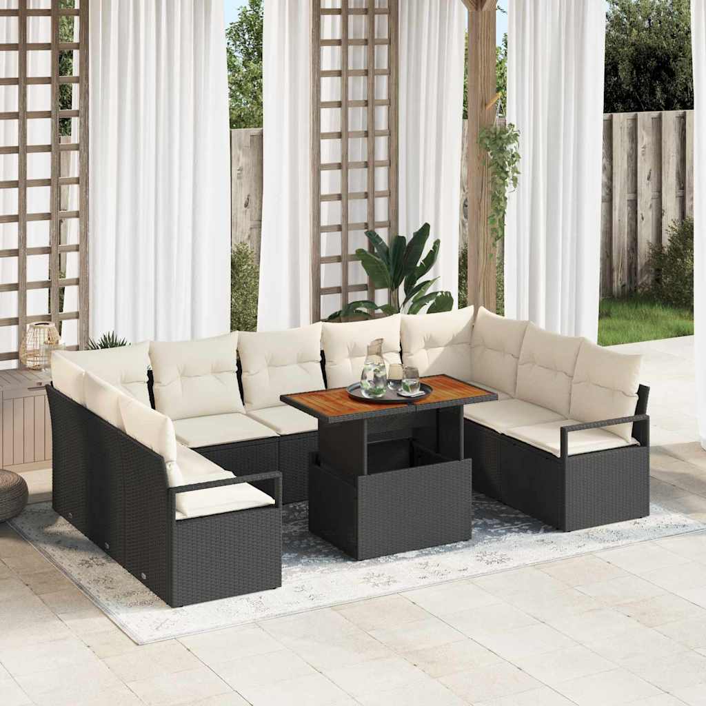 Set Divano da Giardino con cuscino 10 pcs Nero e Crema