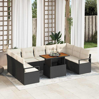 Set Divano da Giardino con cuscino 10 pcs Nero e Crema