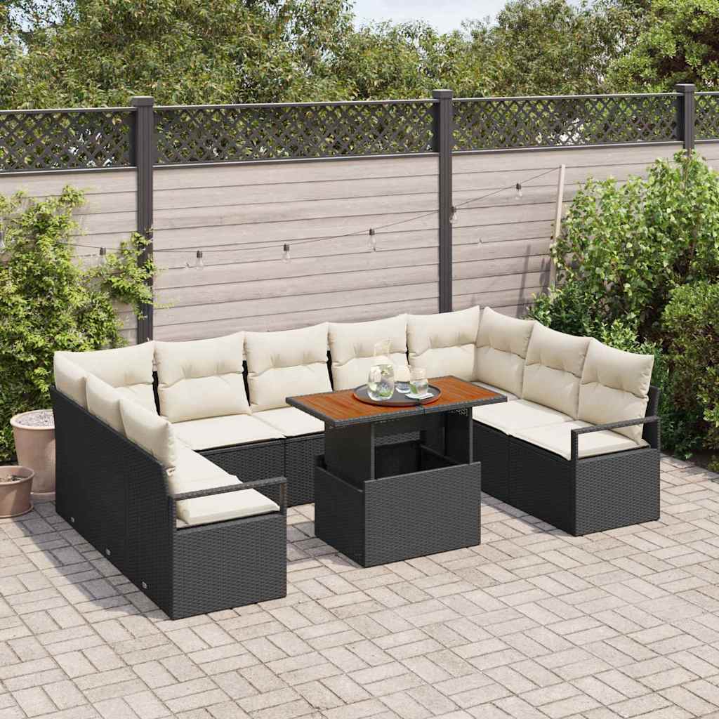 Set Divano da Giardino con cuscino 10 pcs Nero e Crema