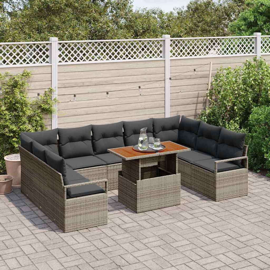 Set Divano da Giardino con cuscino 10 pcs Grigio e Marrone