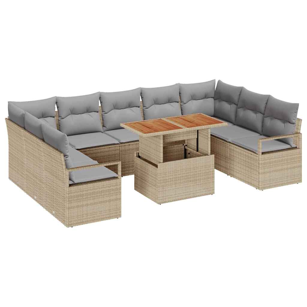Set Divano da Giardino con cuscino 10 pcs Beige e grigio