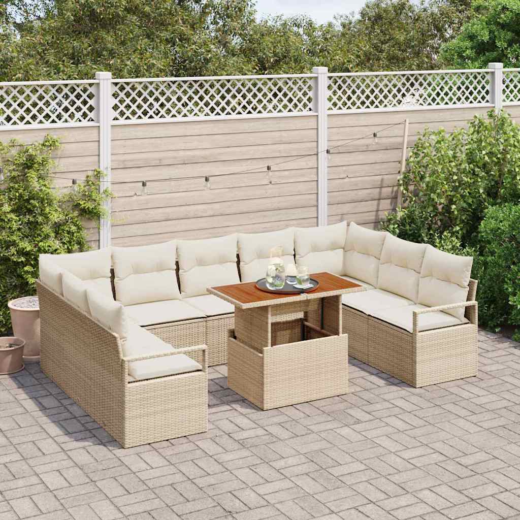 Set Divano da Giardino con cuscino 10 pcs Beige e Crema