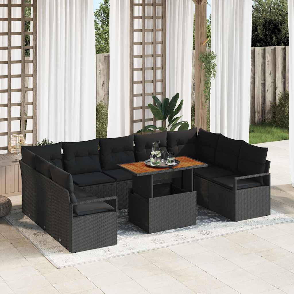 Set Divano da Giardino con cuscino 10 pcs Nero e Marrone