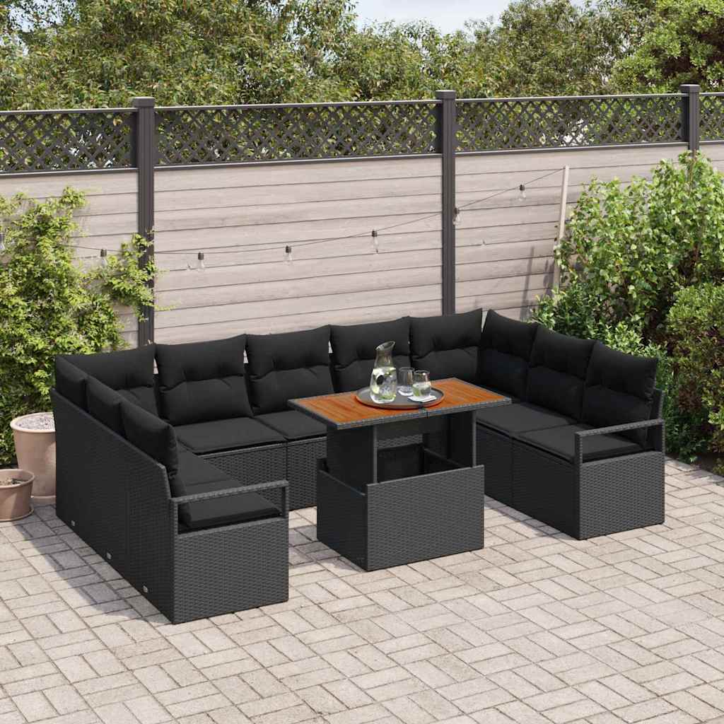 Set Divano da Giardino con cuscino 10 pcs Nero e Marrone