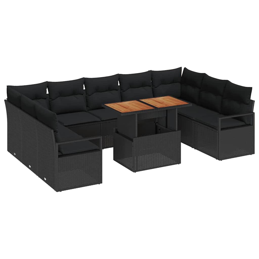 Set Divano da Giardino con cuscino 10 pcs Nero e Marrone