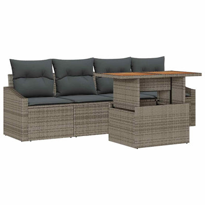 Set Divano da Giardino con cuscino 5 pcs Grigio Poly Rattan