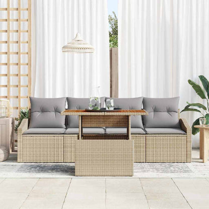 Set Divano da Giardino con cuscino 5 pcs Beige Poly Rattan