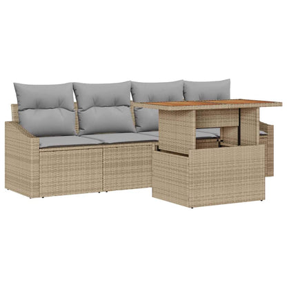 Set Divano da Giardino con cuscino 5 pcs Beige Poly Rattan