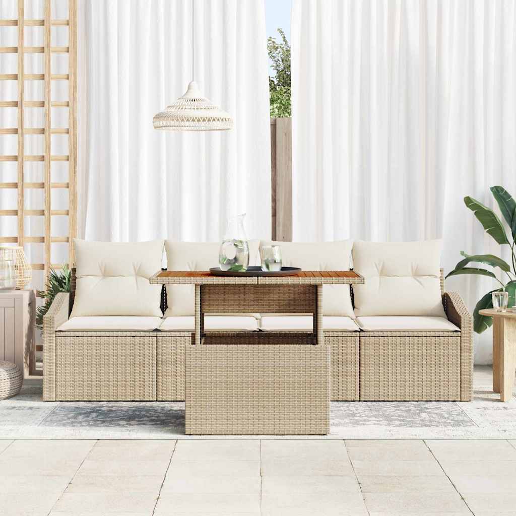 Set Divano da Giardino con cuscino 5 pcs Beige Poly Rattan