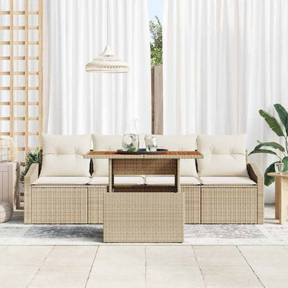 Set Divano da Giardino con cuscino 5 pcs Beige Poly Rattan