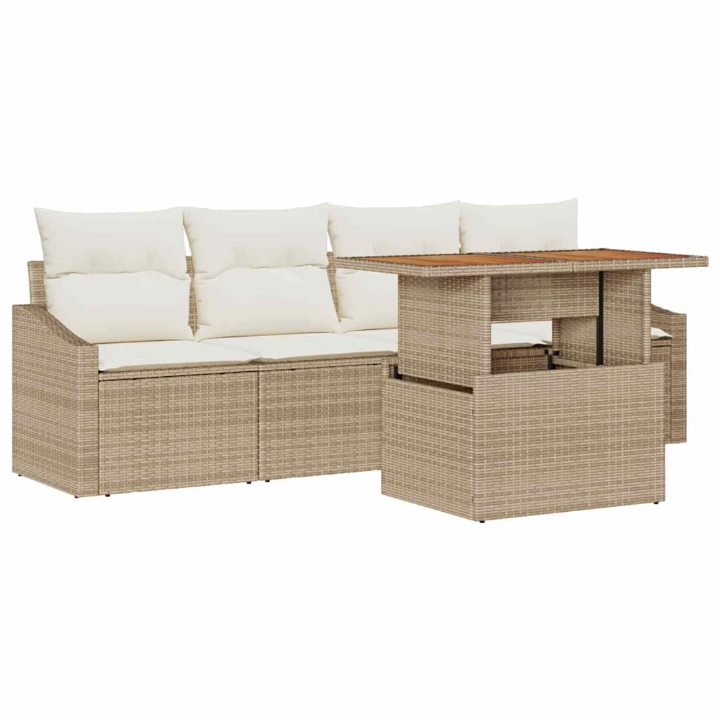 Set Divano da Giardino con cuscino 5 pcs Beige Poly Rattan