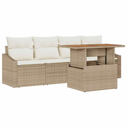 Set Divano da Giardino con cuscino 5 pcs Beige Poly Rattan