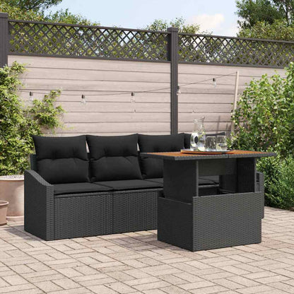 Set Divano da Giardino con cuscino 5 pcs Nero Poly Rattan