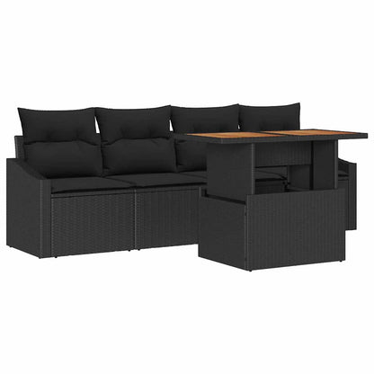 Set Divano da Giardino con cuscino 5 pcs Nero Poly Rattan