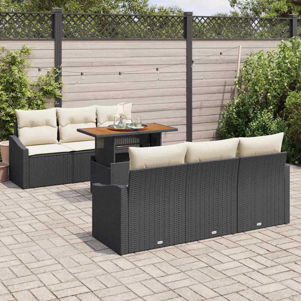 Set Divano da Giardino con cuscino 7 pcs Nero e Crema