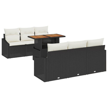 Set Divano da Giardino con cuscino 7 pcs Nero e Crema