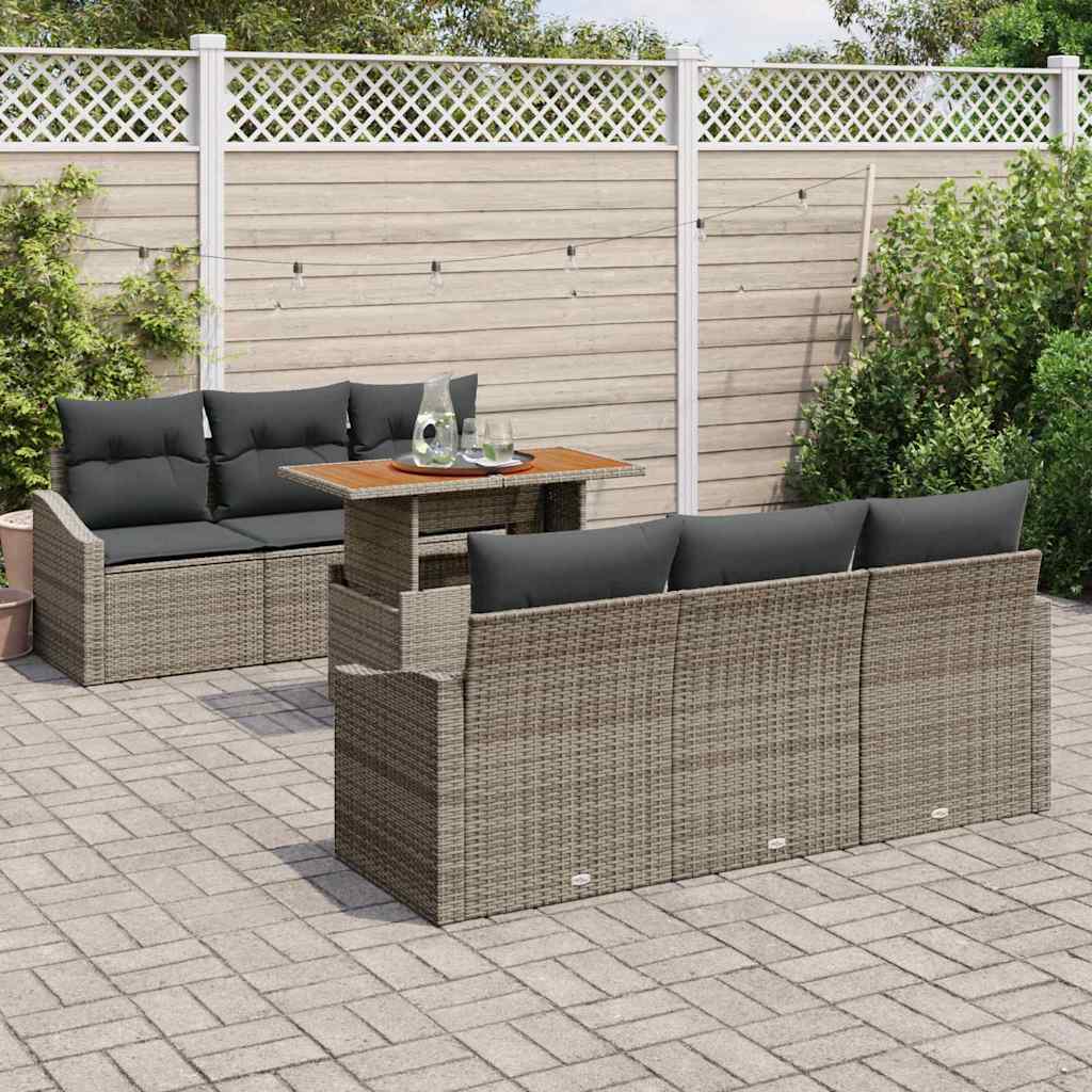 Set Divano da Giardino con cuscino 7 pcs Grigio e Marrone