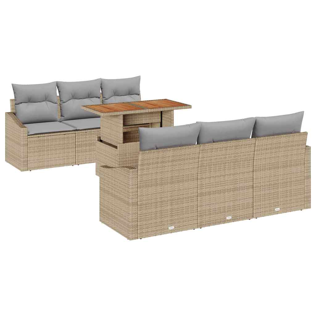 Set Divano da Giardino con cuscino 7 pcs Beige e grigio
