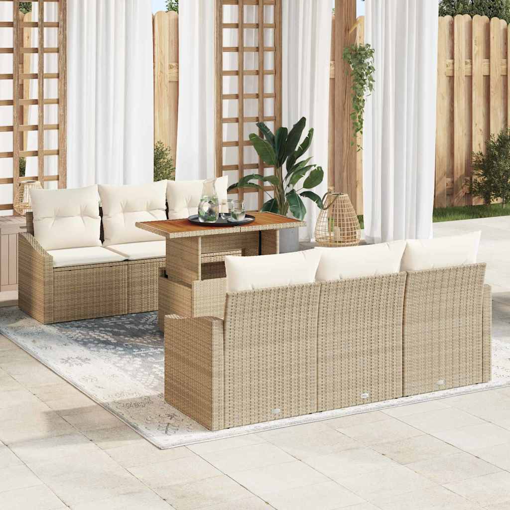 Set Divano da Giardino con cuscino 7 pcs Beige e Crema