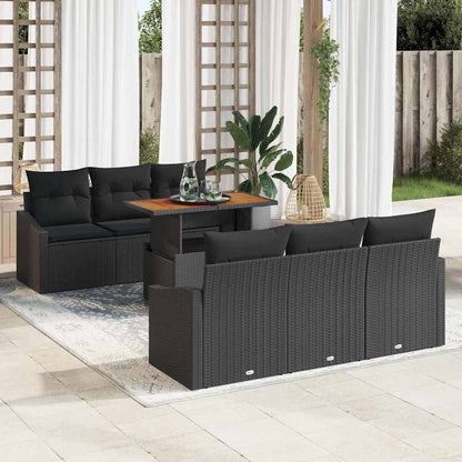 Set Divano da Giardino con cuscino 7 pcs Nero e Marrone