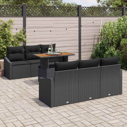 Set Divano da Giardino con cuscino 7 pcs Nero e Marrone