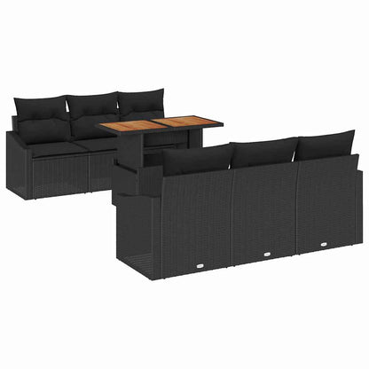 Set Divano da Giardino con cuscino 7 pcs Nero e Marrone