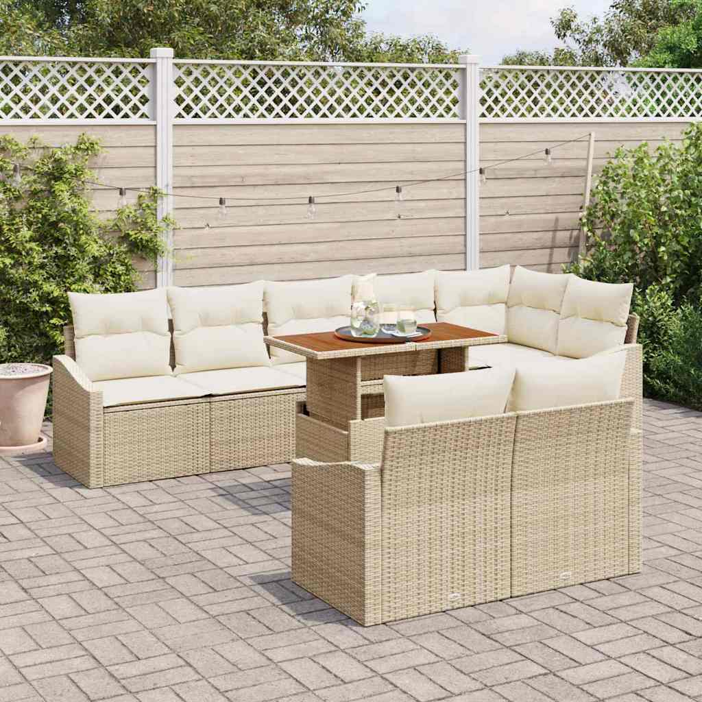 Set Divano da Giardino con cuscino 9 pcs Beige e Crema
